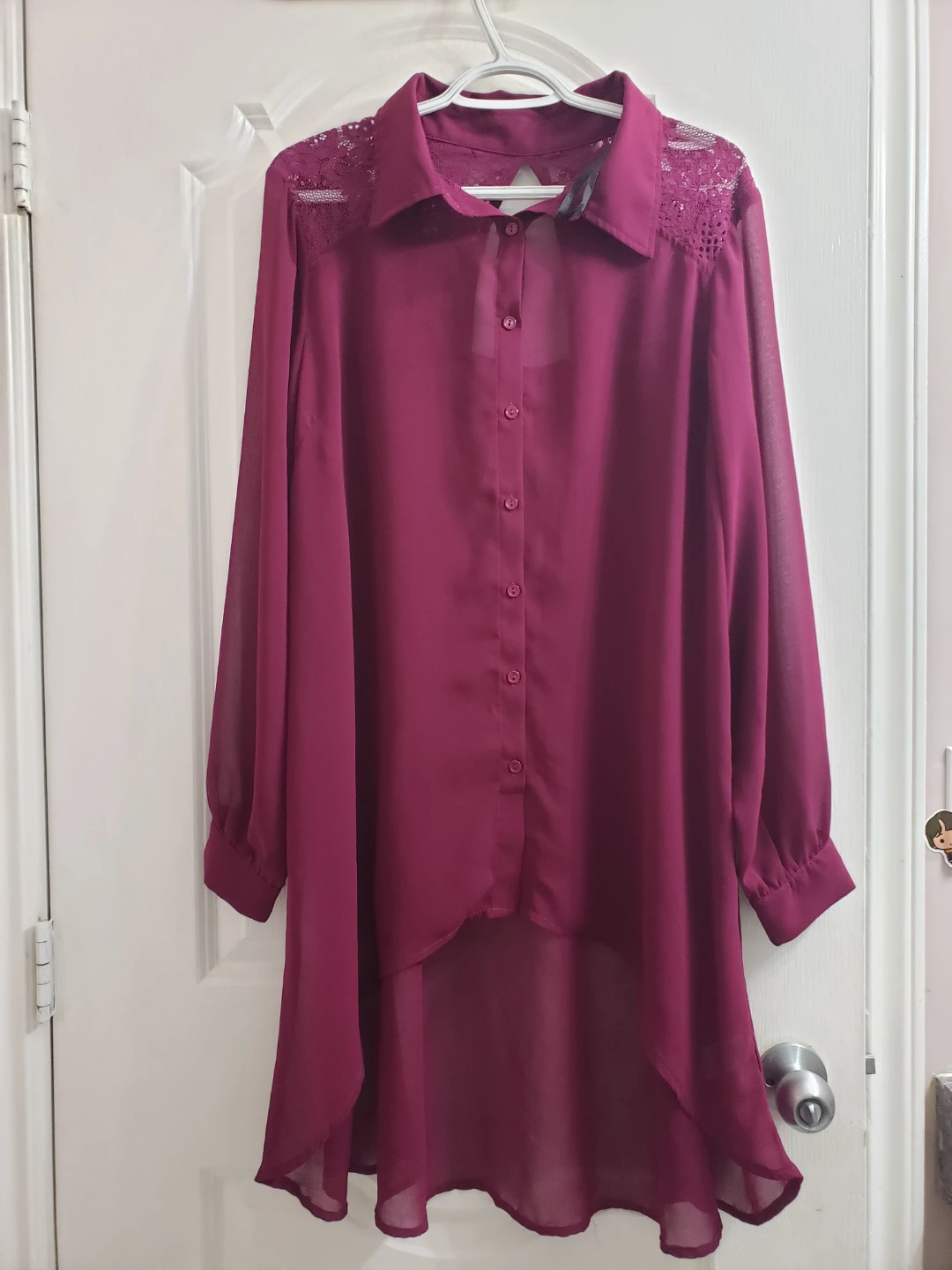 New City Chic Women's Sheer Lace Yoke Blouse Size M/18 Magenta