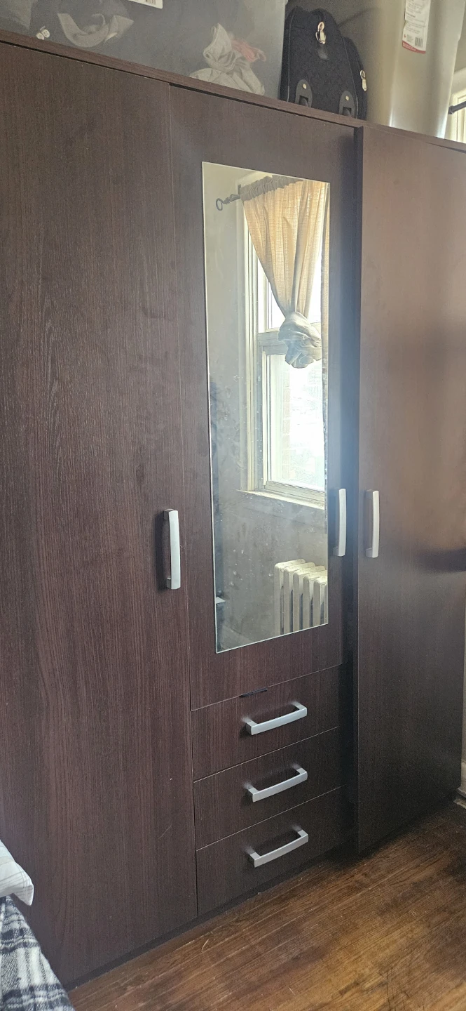 "Dark Wood Wardrobe with Mirror and Drawers" 🥕