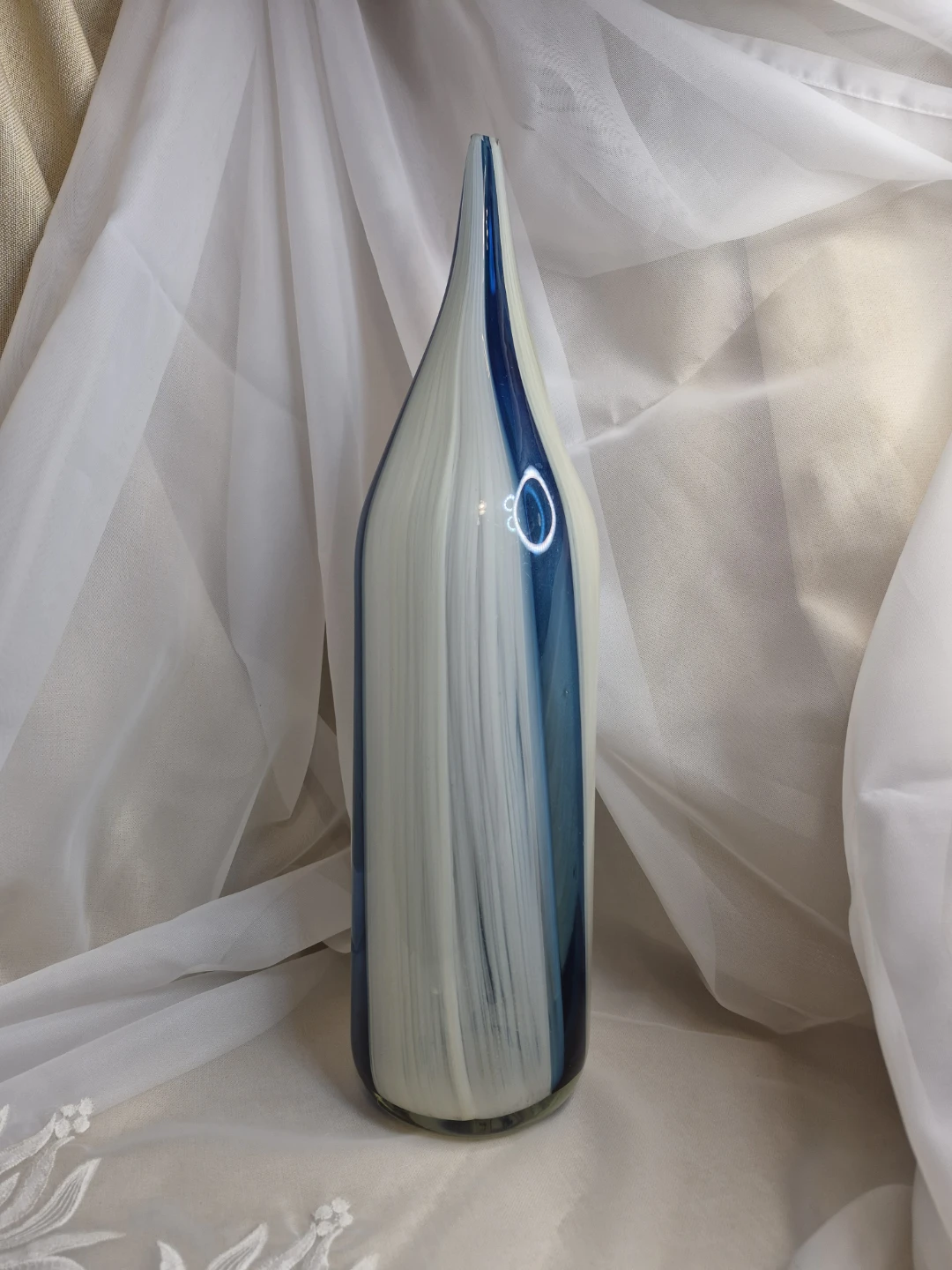 Beautiful 18" Tall Hand Made Studio Art Swirl Glass Stem Vase