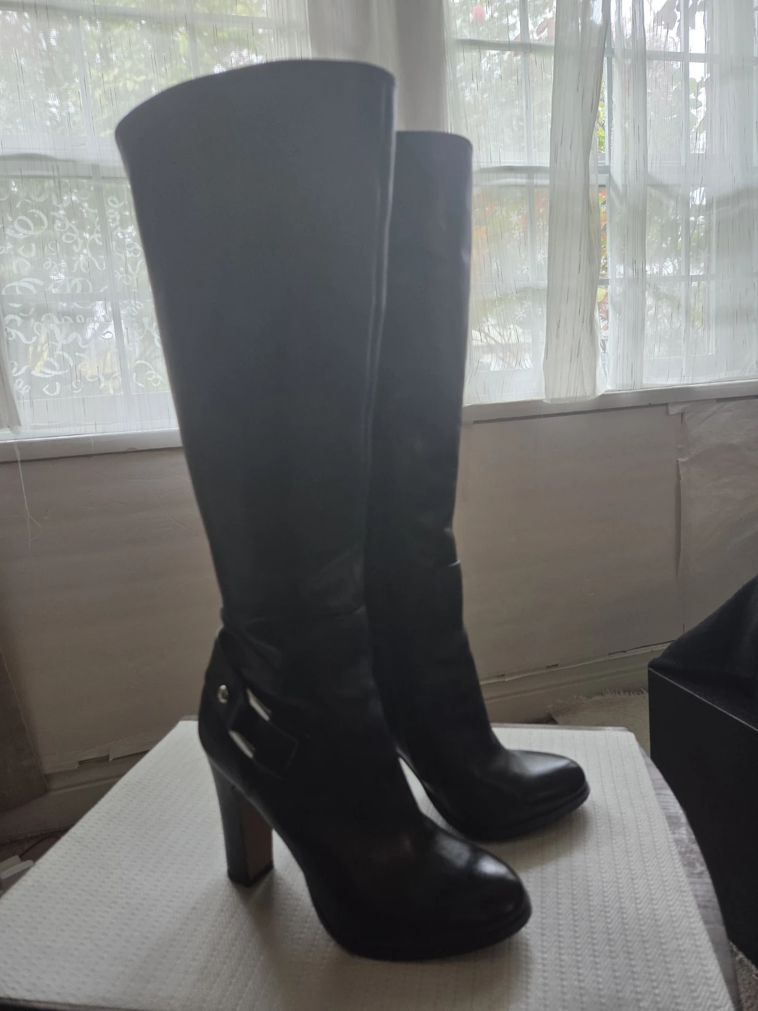 Vince Camuto Black Leather Knee-High Boots Size 6.5B