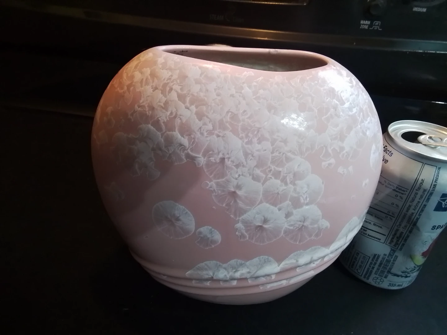 Vintage Chinese Pink Crystalline Glazed Ceramic Vase Signed