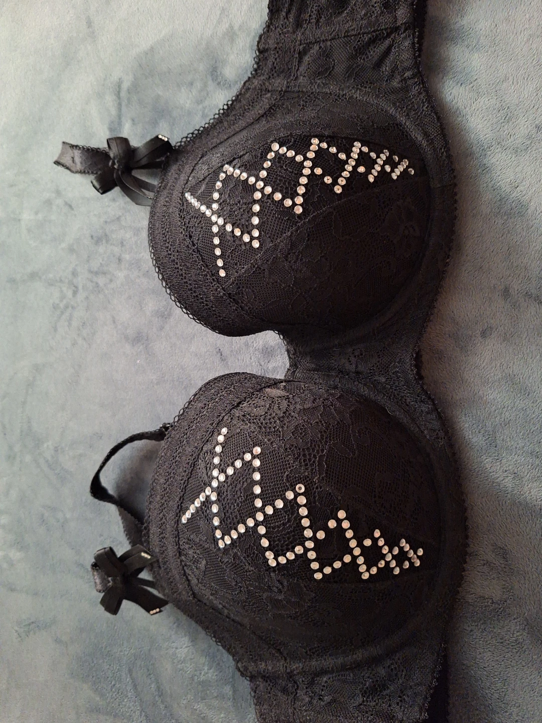 Black Bra with Rhinestone Detail - 44C
