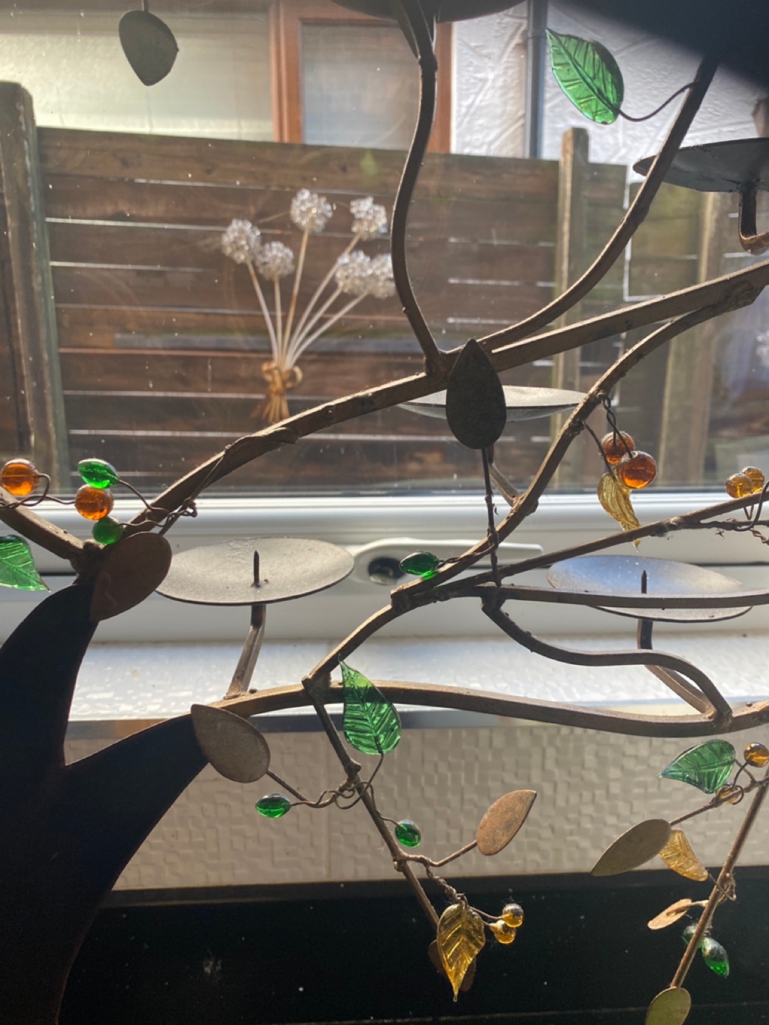 Tree shaped candelabra with decorative glass leaves - photo 2