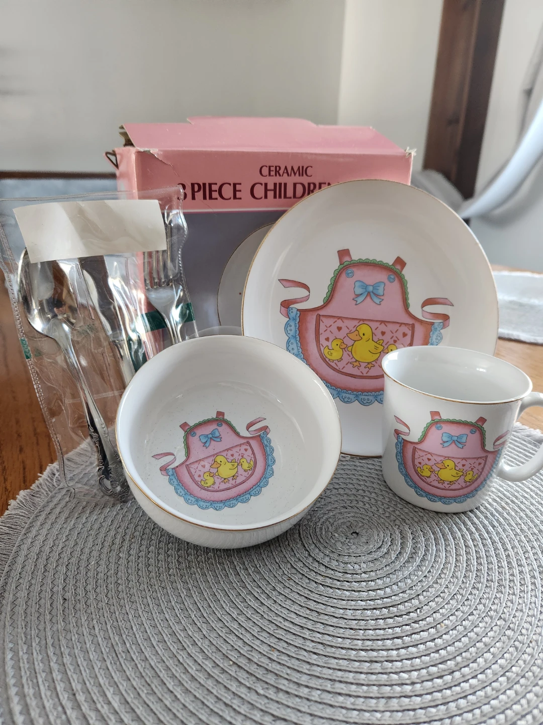 Ceramic Children's 3 Piece Dinnerware Set with Utensils