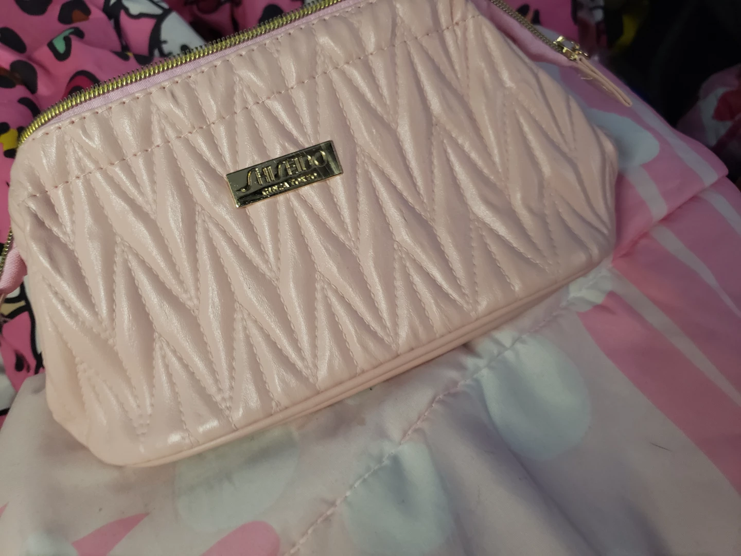Shiseido Pink Quilted Makeup Bag