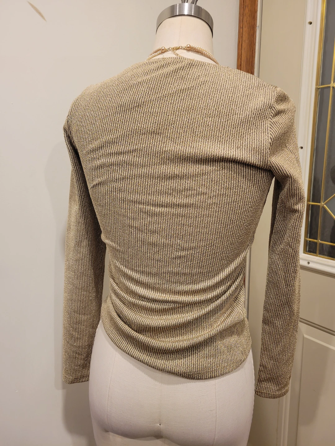 Gold Sparkle Knit Long Sleeve Top - Size S - photo 5