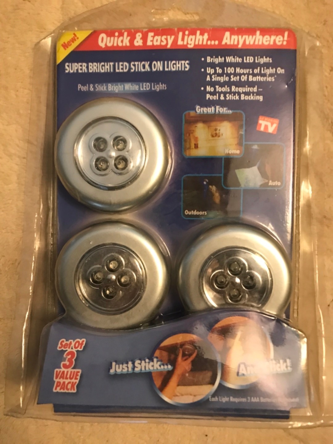 Set of 3 Super Bright LED Stick-On Lights