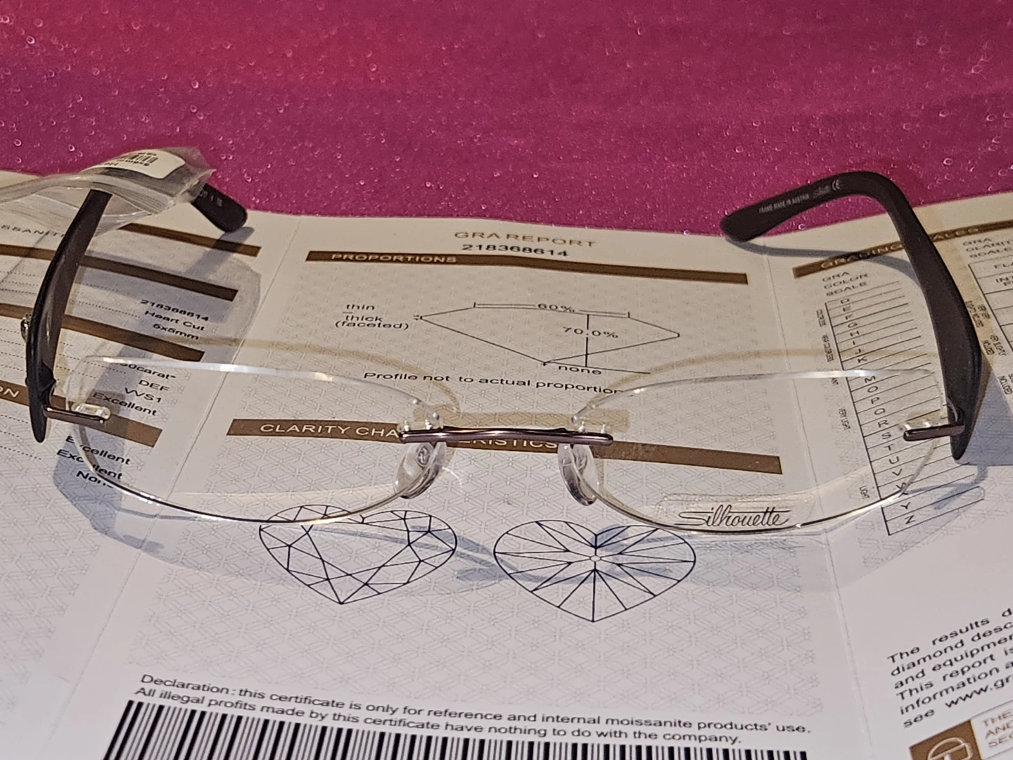 Silhouette Rimless Heart Cut gra diamond certified Glasses