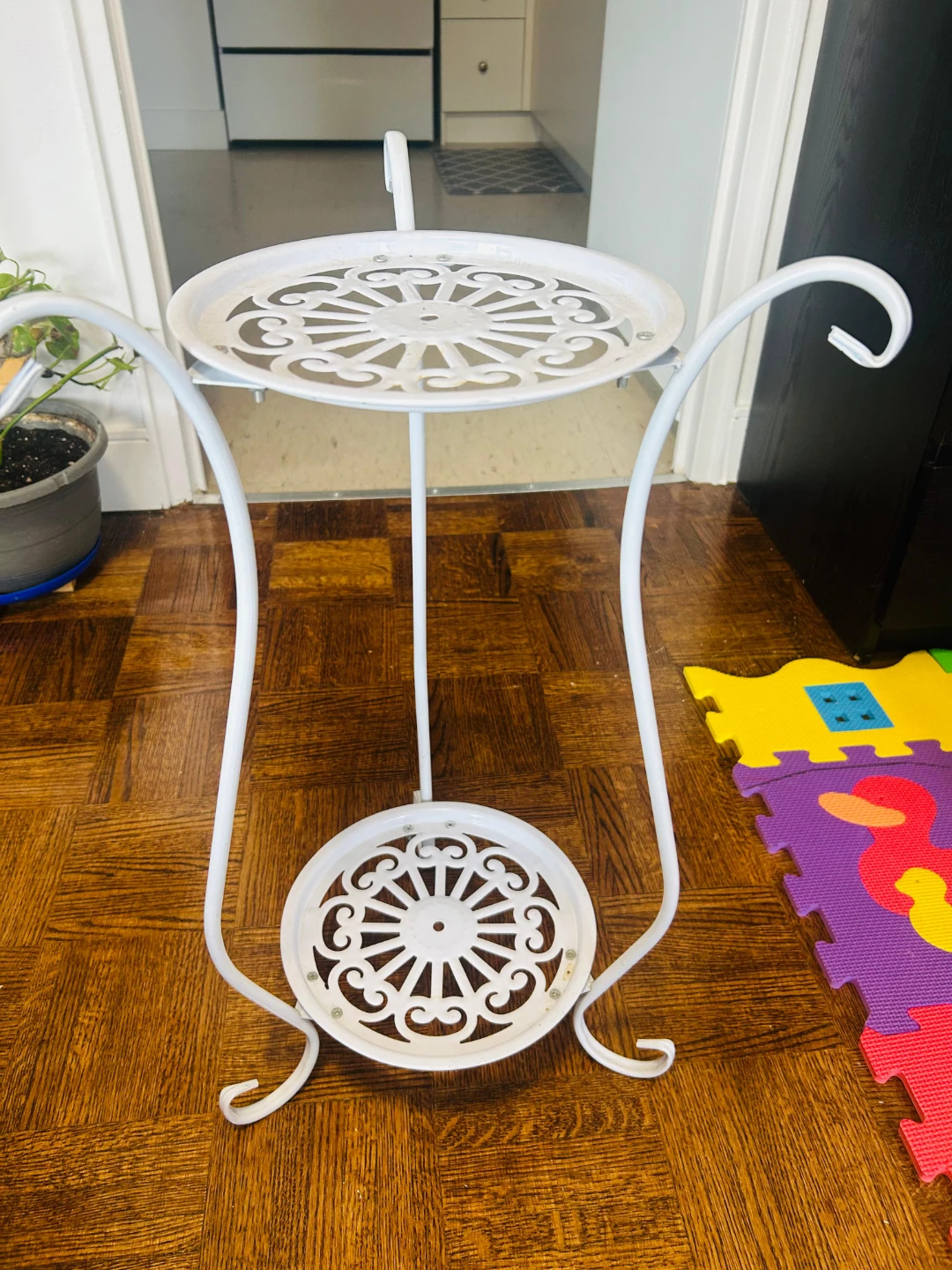 White Metal Tiered Plant Stand