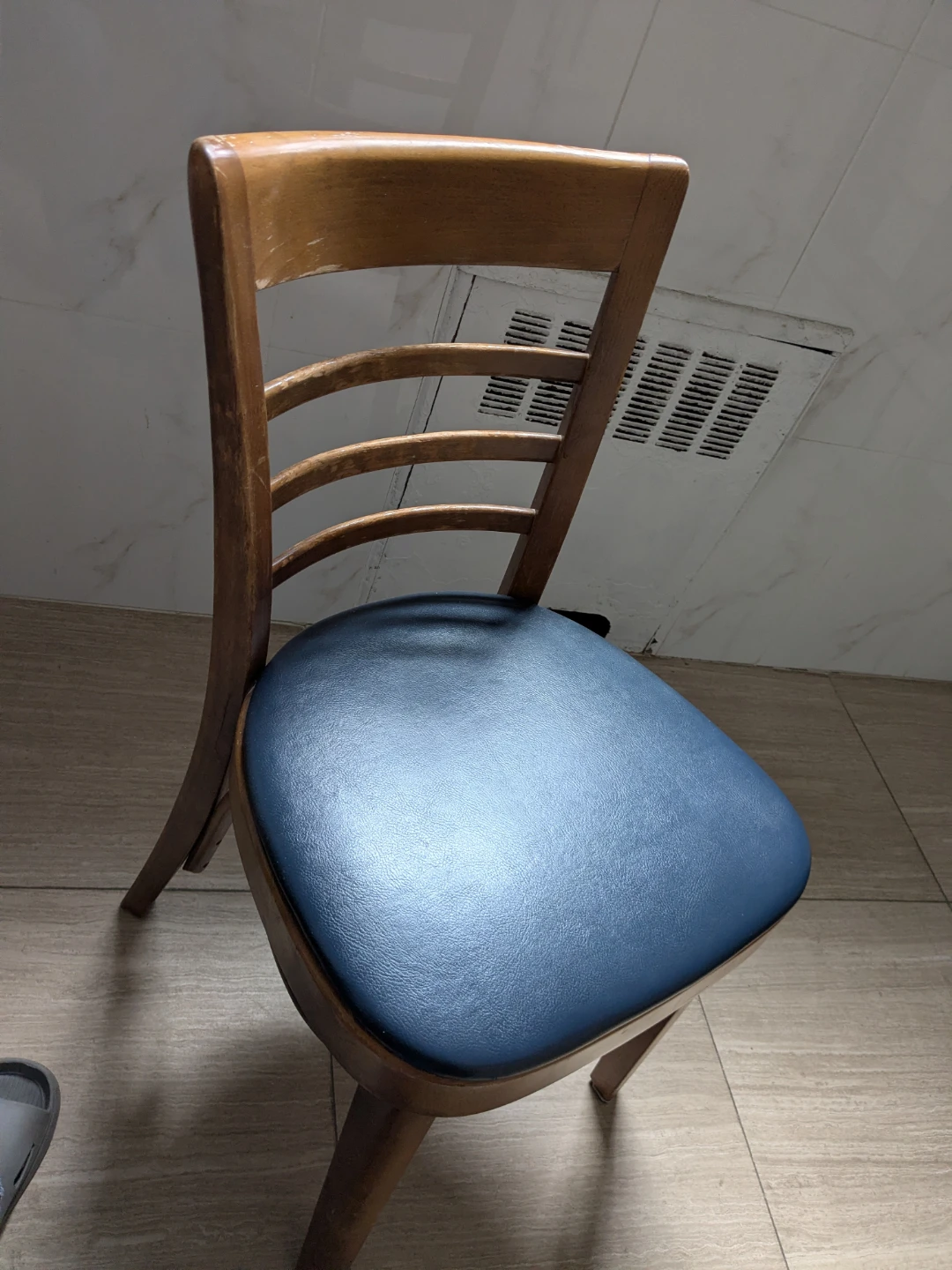 Wooden Dining Chair with Blue Upholstered Seat - photo 2