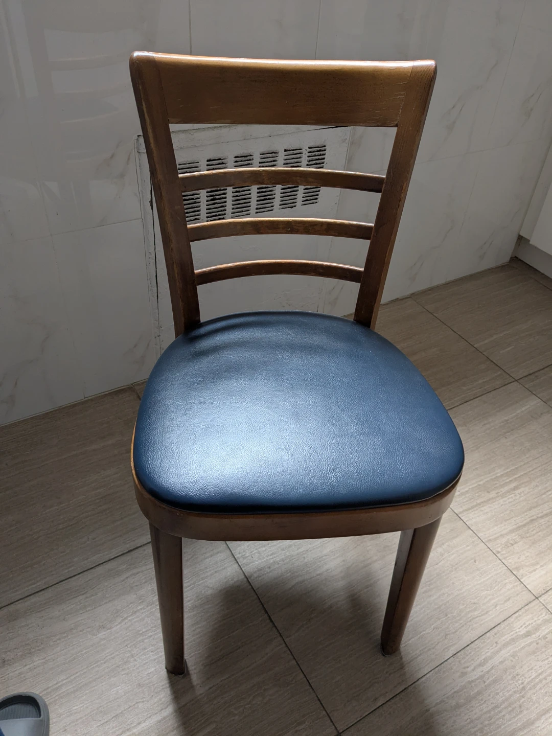 Wooden Dining Chair with Blue Upholstered Seat - photo 3
