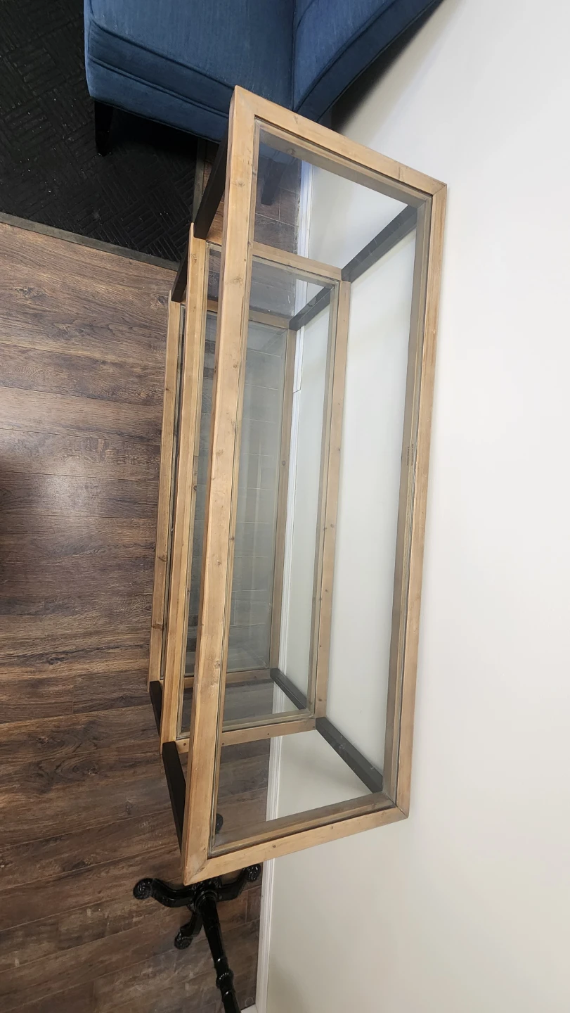 Two-Tier Glass Top Coffee Table with Wood and Metal Frame