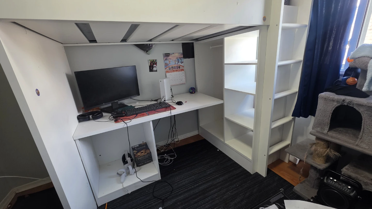 White Loft Bed with Desk and Shelves - photo 2