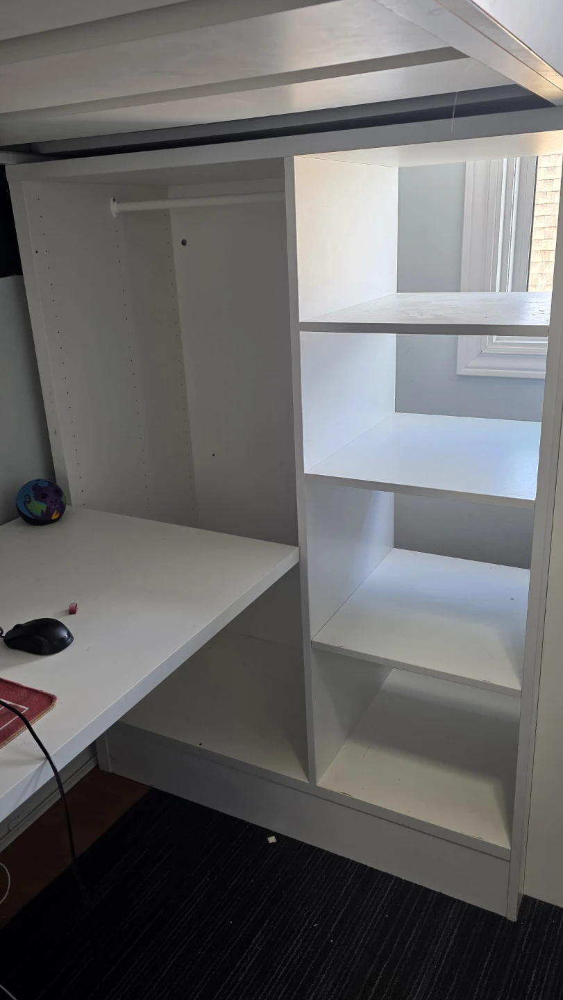 White Loft Bed with Desk and Shelves - photo 3