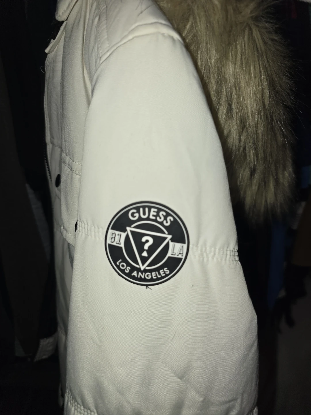 Guess Puffer Jacket with Fur Hood - White - photo 3