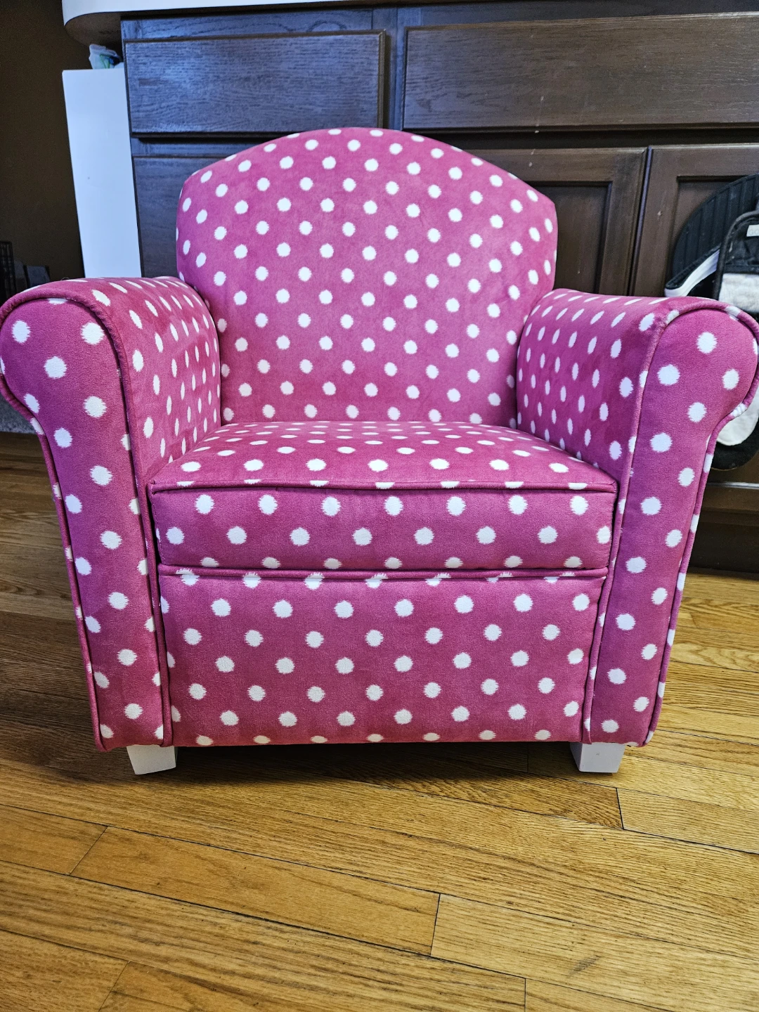 Pink White Polka Dot Kids Armchair with Ottoman - photo 2