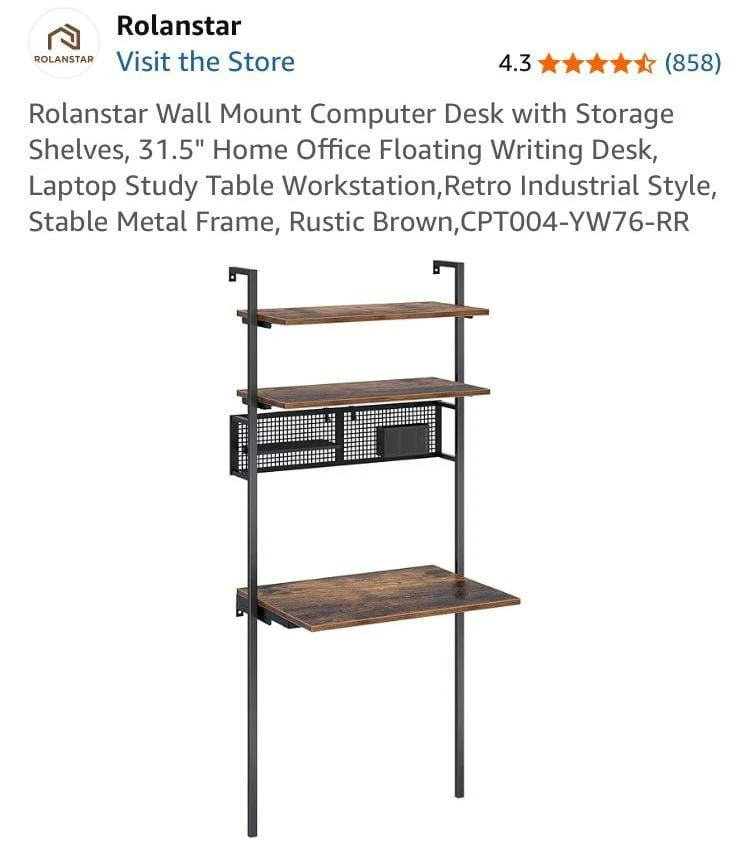 Rolanstan Wall Mount Computer Desk with Storage Shelves