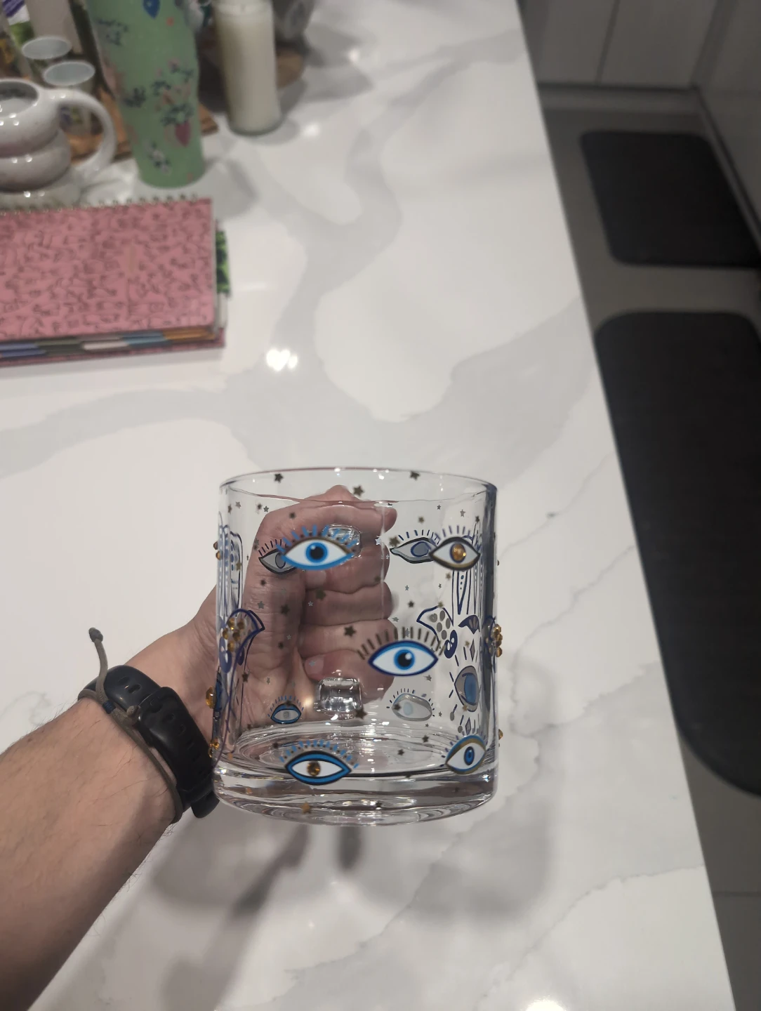 Clear Glass Mug with Hamsa Hand and Eye Design - photo 4
