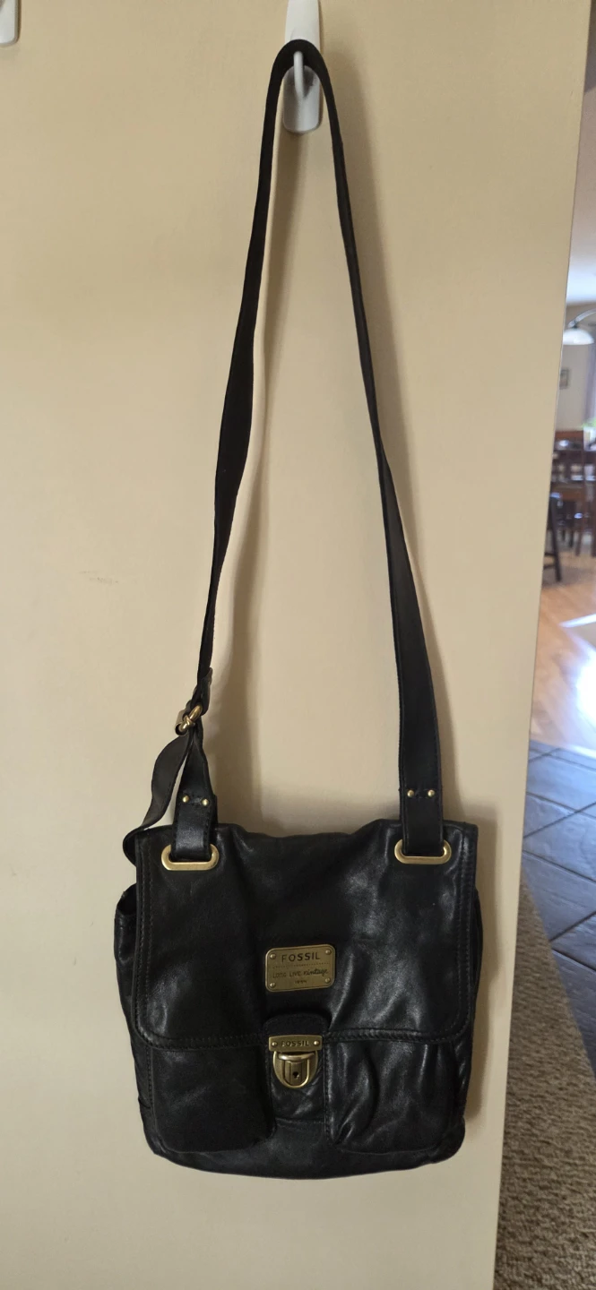 Fossil Black Leather Crossbody Bag