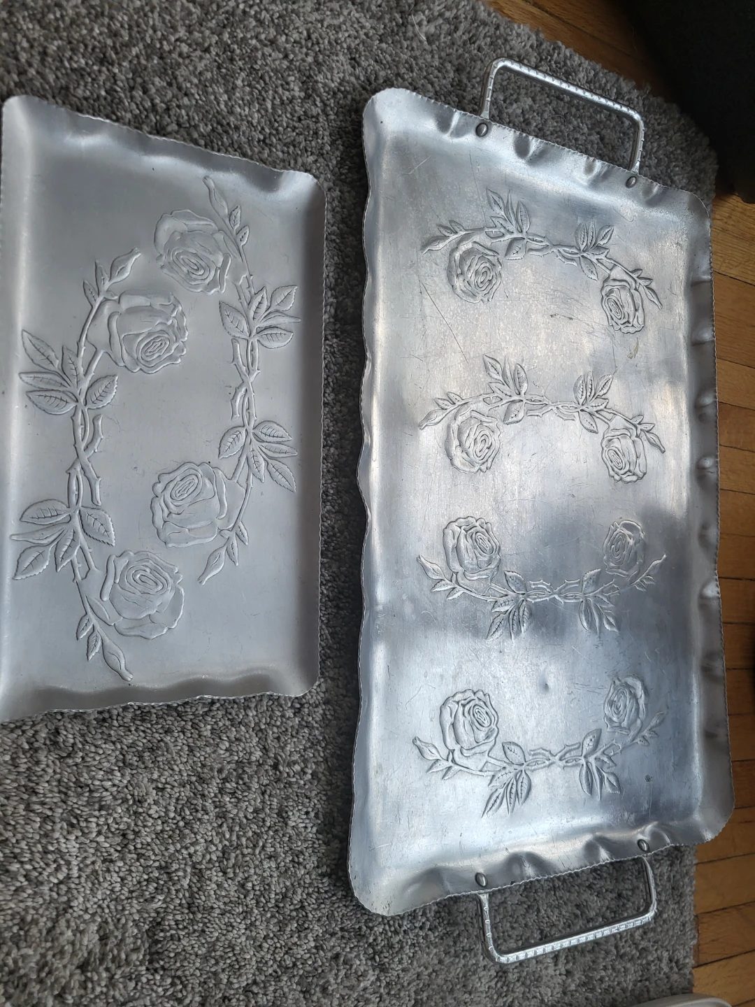 Vintage Embossed Rose Serving Trays (Set of 2)