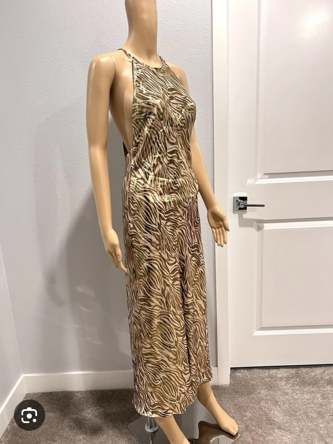 ZARA Halter Neck Maxi Dress - XS - Animal Print