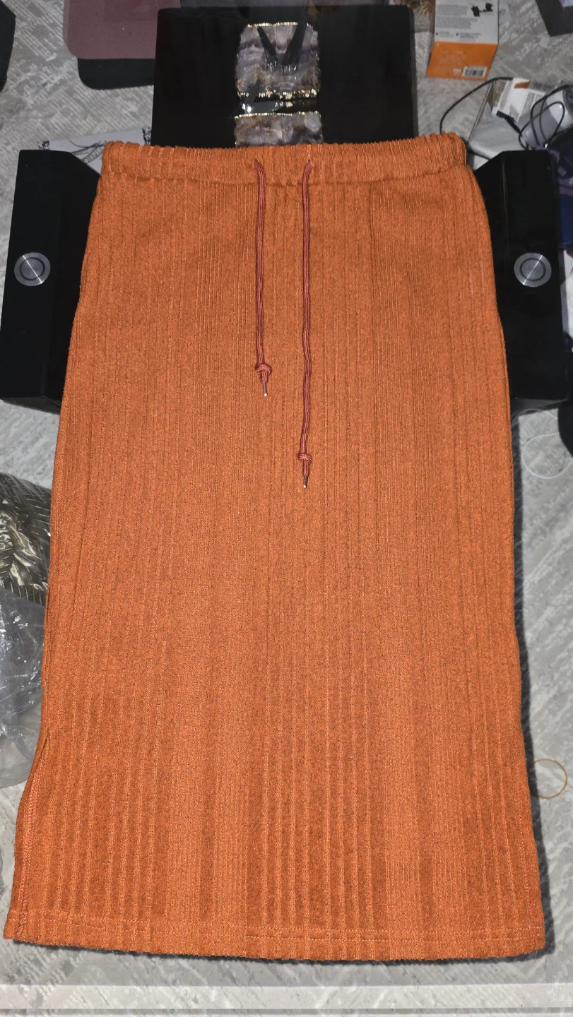 SHEIN Petite L Ribbed Knit Midi Skirt - Orange