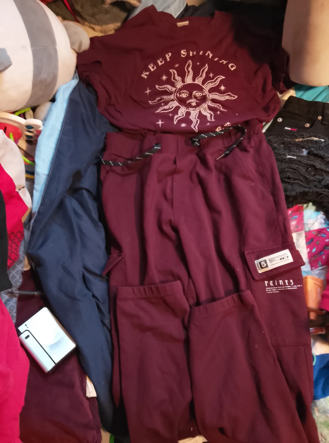 Maroon Cargo Pants and shirt