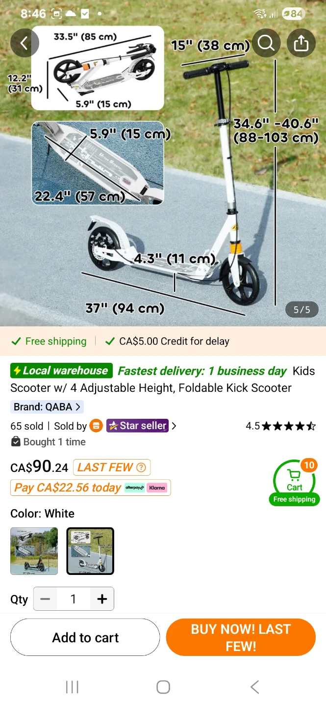 QABA Kids Kick Scooter - White - photo 3