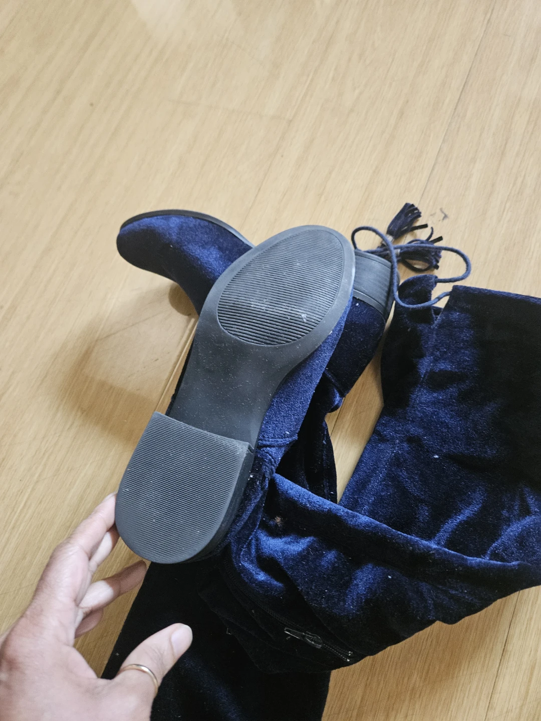 Navy Velvet Over-the-Knee Boots - photo 3