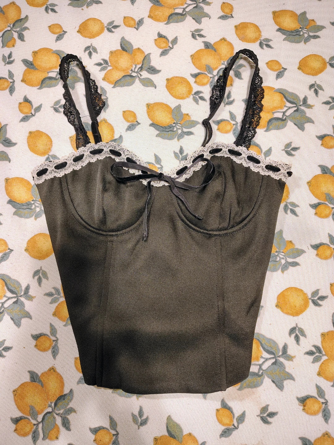 Black Corset Top with Lace Trim - xs