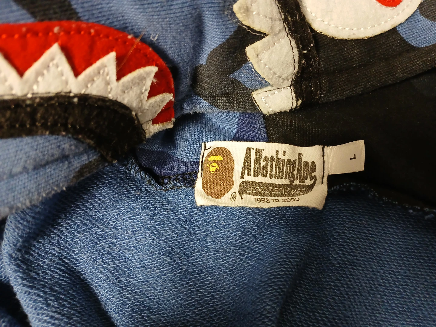 A Bathing Ape Full Zip Hoodie Blue Camo Shark Print Size L - photo 4