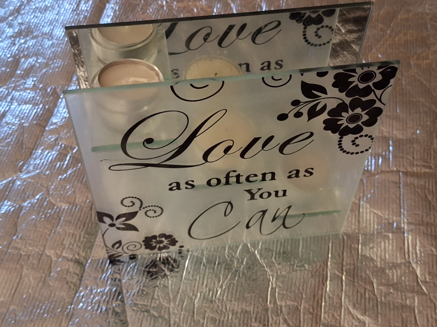 Glass Tealight Holder with "Love as Often as You Can" Decal - photo 4