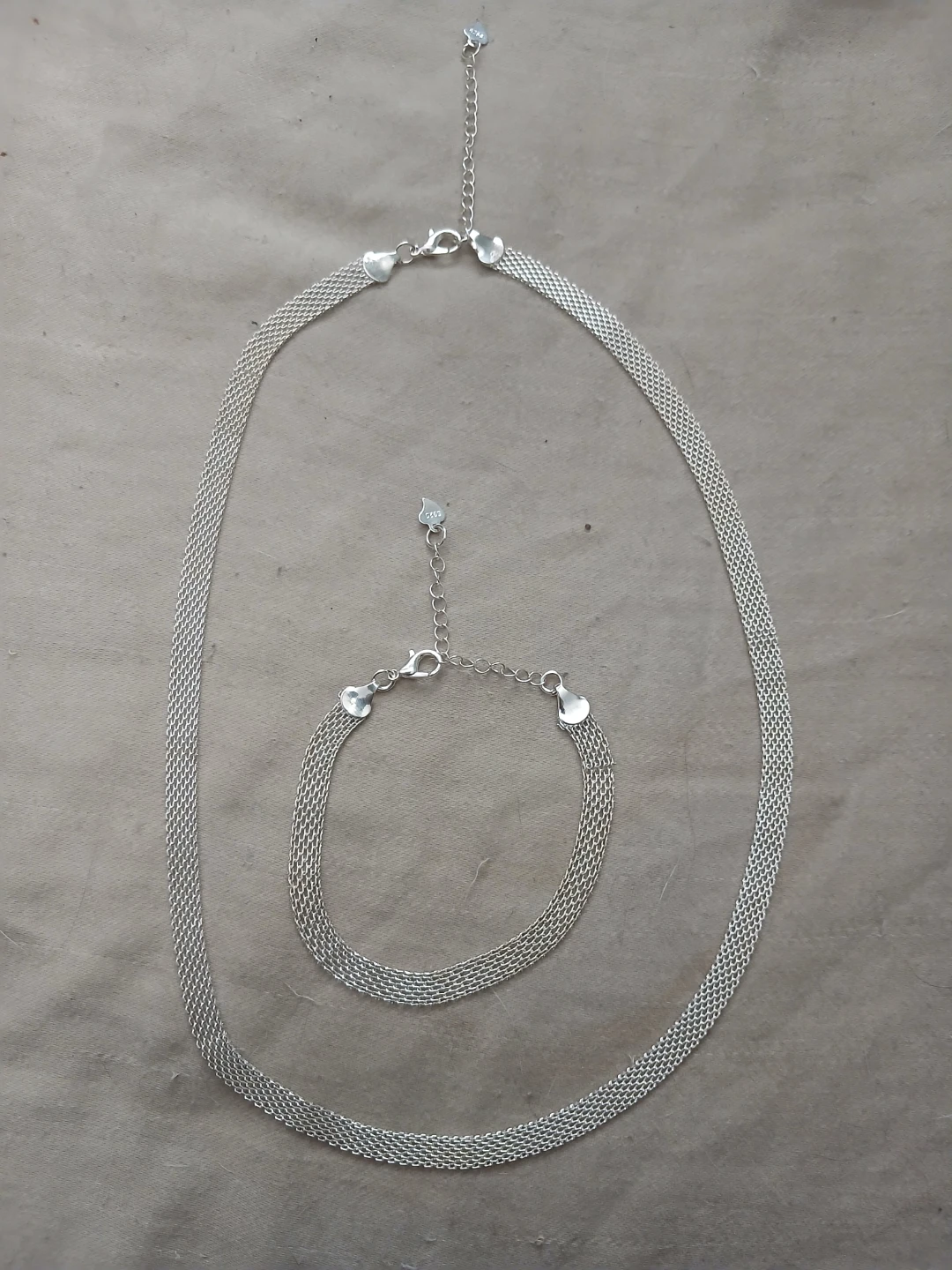 925 Silver Woven Mesh Necklace And Bracelet Set