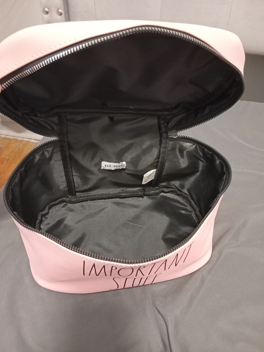 Rae Dunn Pink "IMPORTANT STUFF" Train Case Cosmetic Bag - photo 2