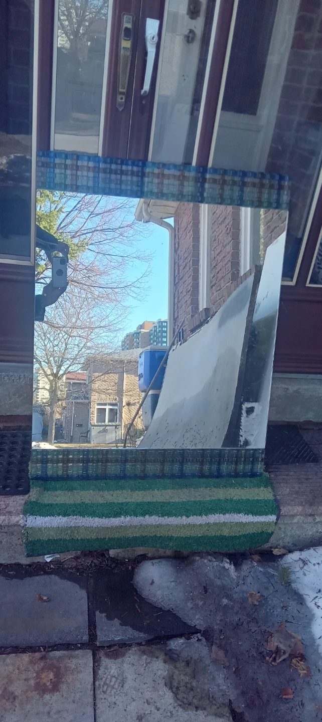 Decorative Mirror with Striped Fabric Border
