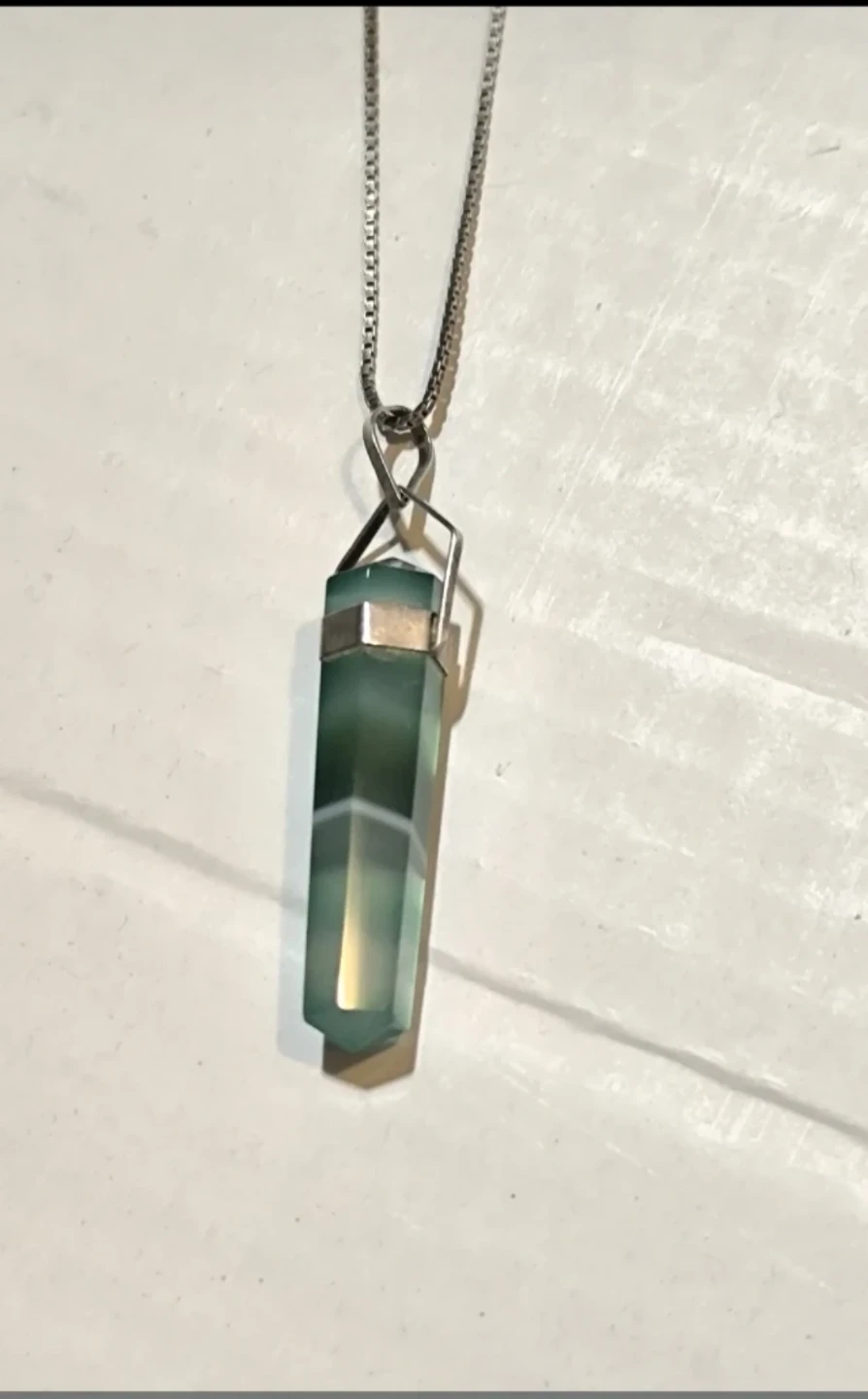 925 Silver 9 Inches Long When Closed - Necklace With Green Stone