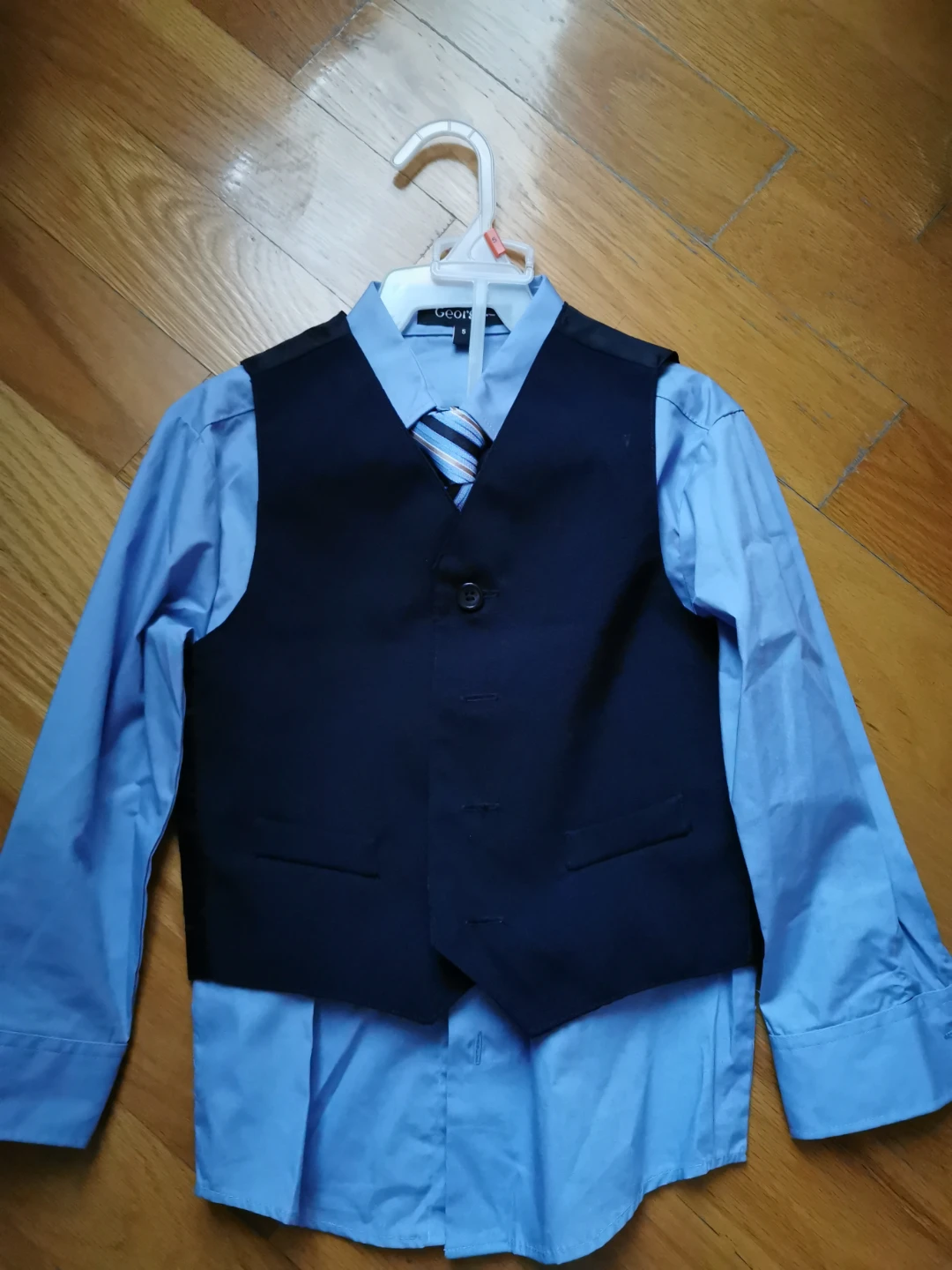 George Boys Blue Dress Shirt Vest Tie Set Size 5