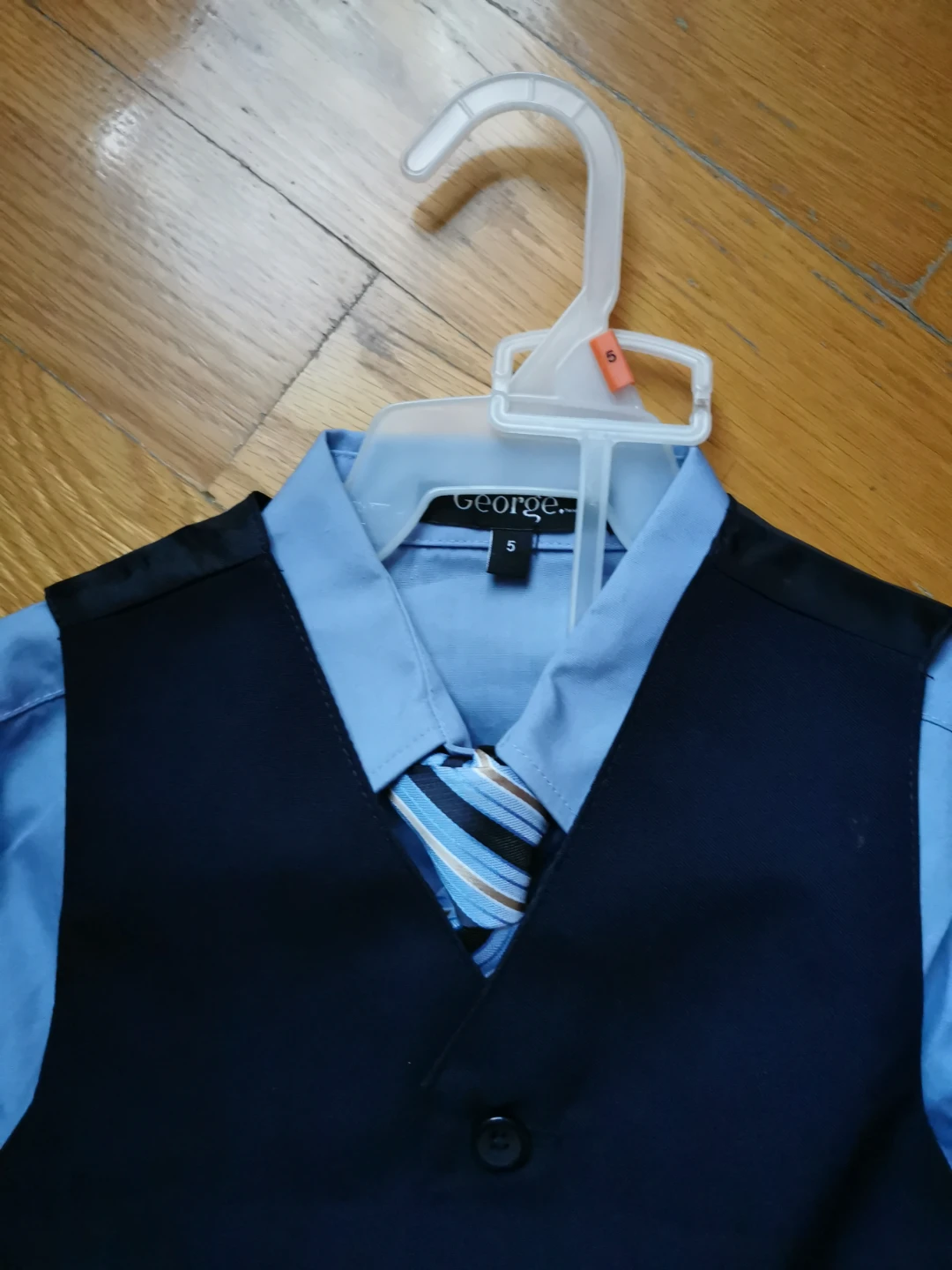 George Boys Blue Dress Shirt Vest Tie Set Size 5 - photo 2