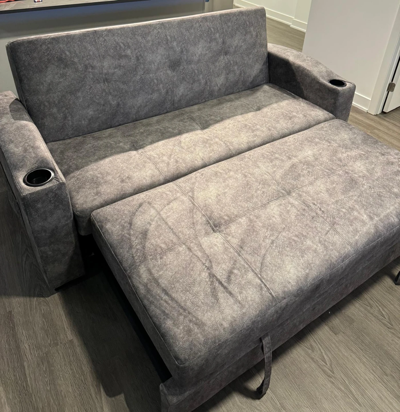 Grey Sofa Bed with Chaise and Cup Holders - photo 3