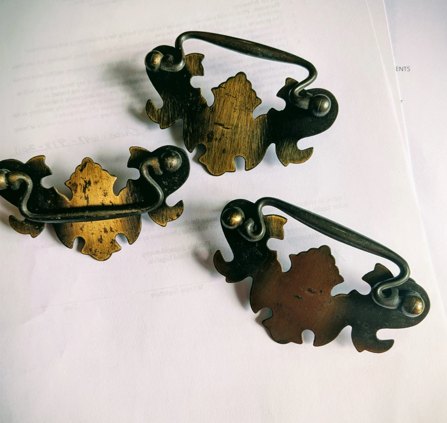 Antique Brass Drawer Pulls - Set of 3
