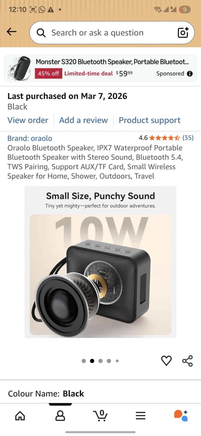 Oraolo Bluetooth Speaker, Portable, Waterproof, Black - photo 2