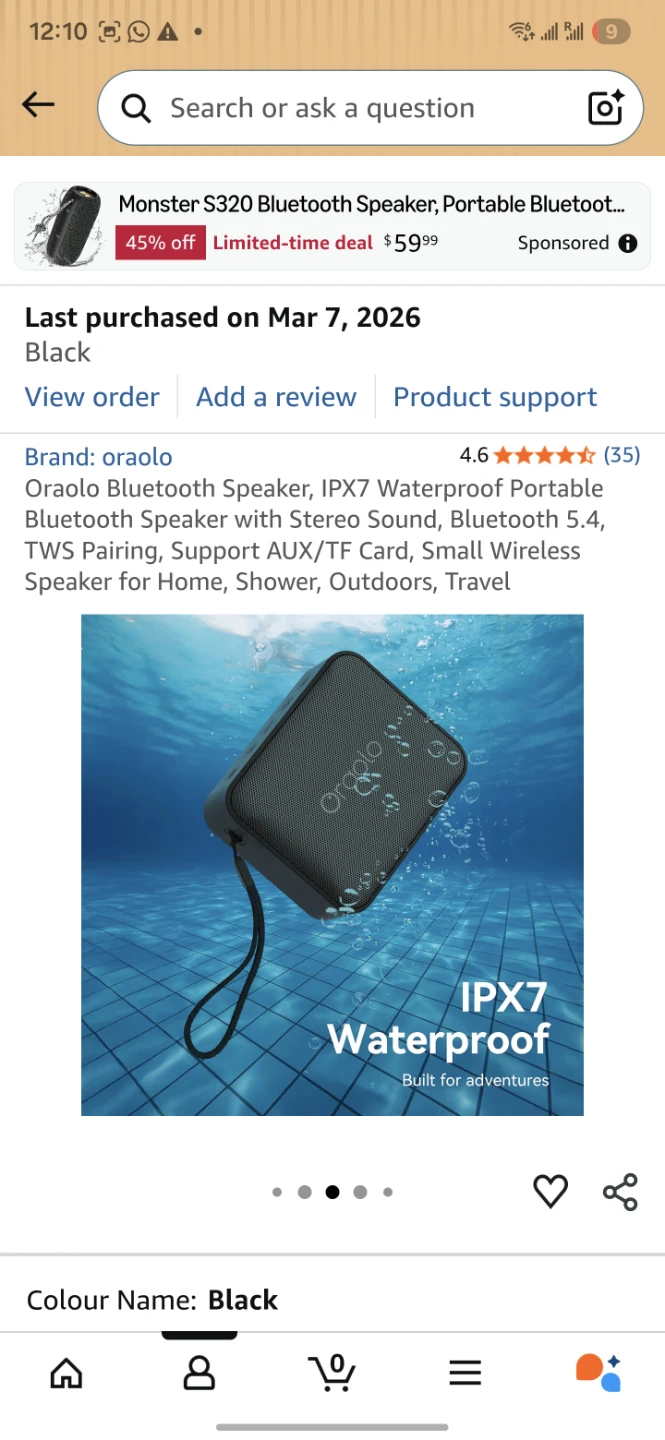 Oraolo Bluetooth Speaker, Portable, Waterproof, Black - photo 3