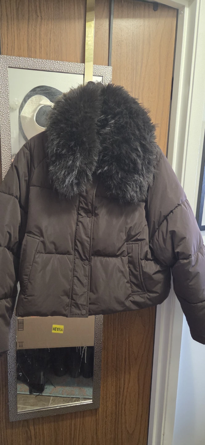 Zara Puffer Jacket with Faux Fur Collar sz XL