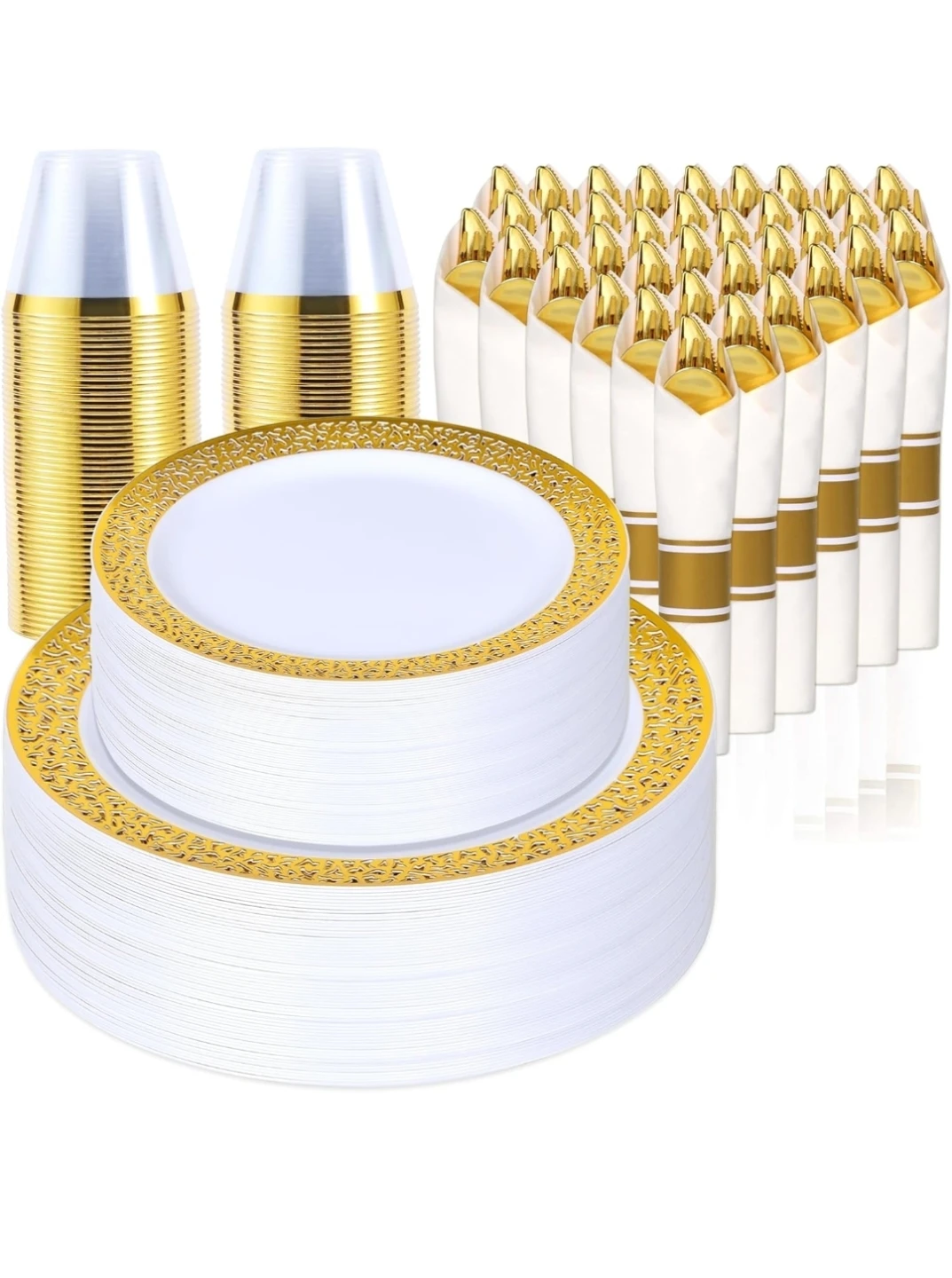 350 Picese Gold Plastic Plates with Cutlery and Napkins