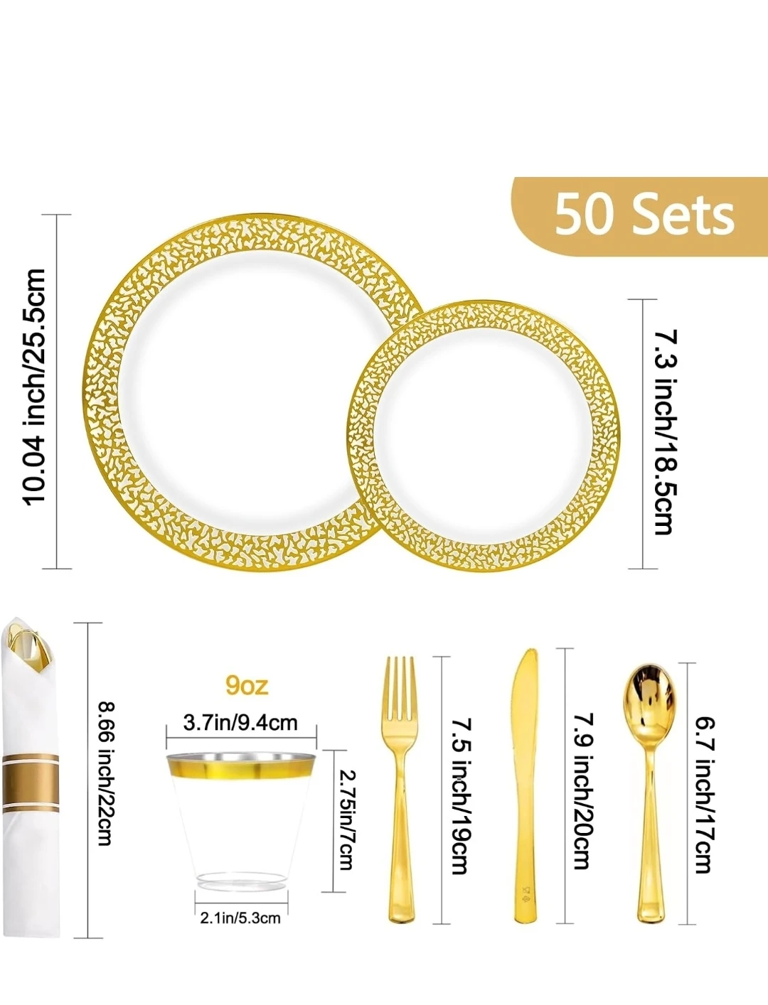 350 Picese Gold Plastic Plates with Cutlery and Napkins - photo 3