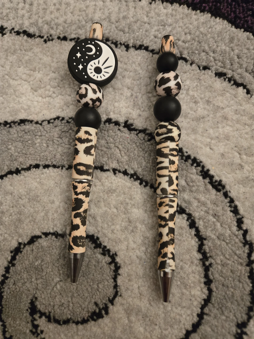 Yin Yang & Leopard Print Beaded Pens - Set of 2