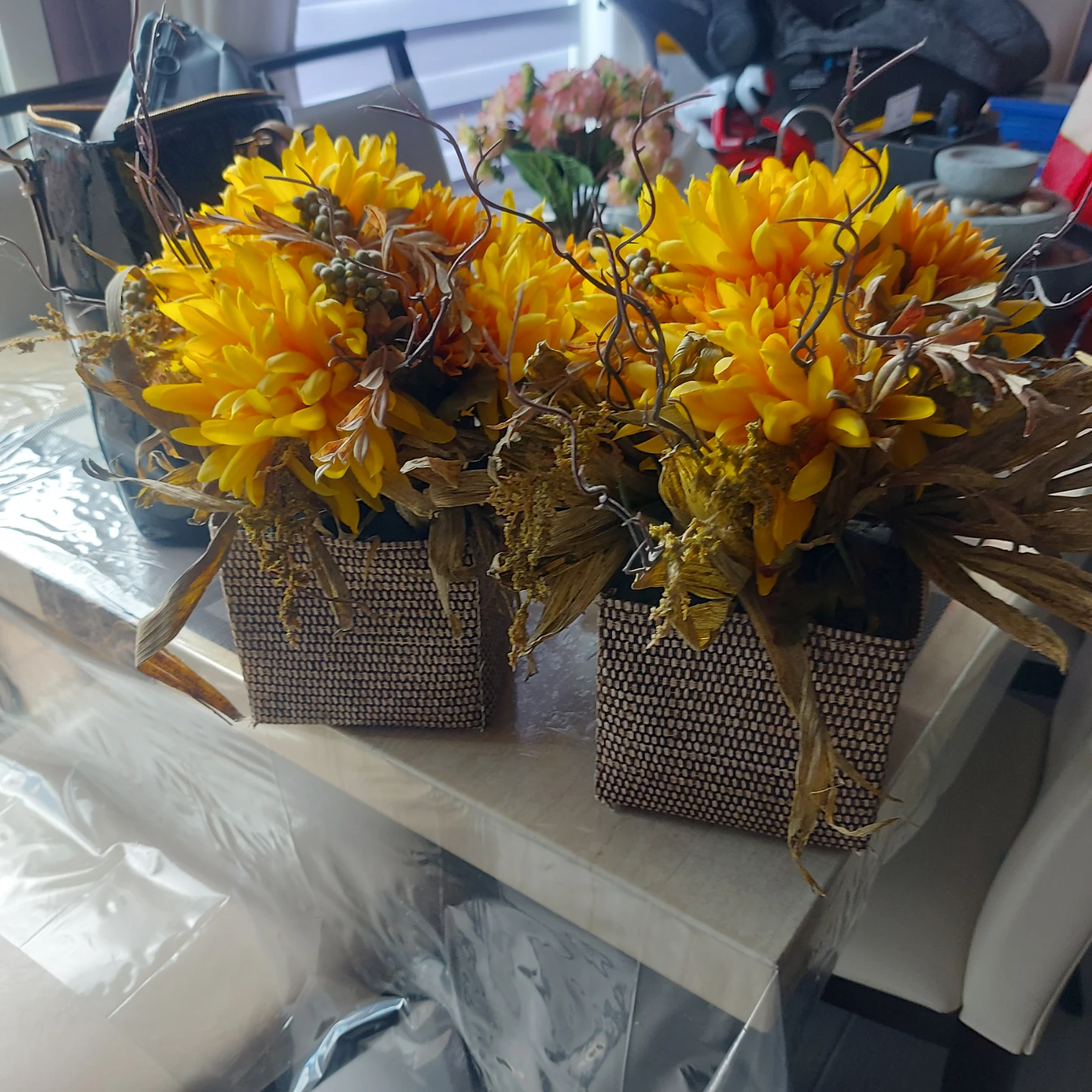 Two Artificial Sunflower Arrangements in Decorative Pots - photo 2