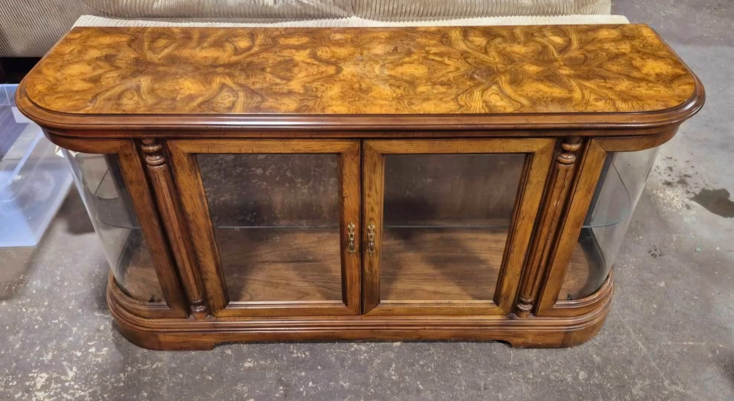 Art Deco Curved Glass Curio Cabinet With Burlwood Top - photo 5