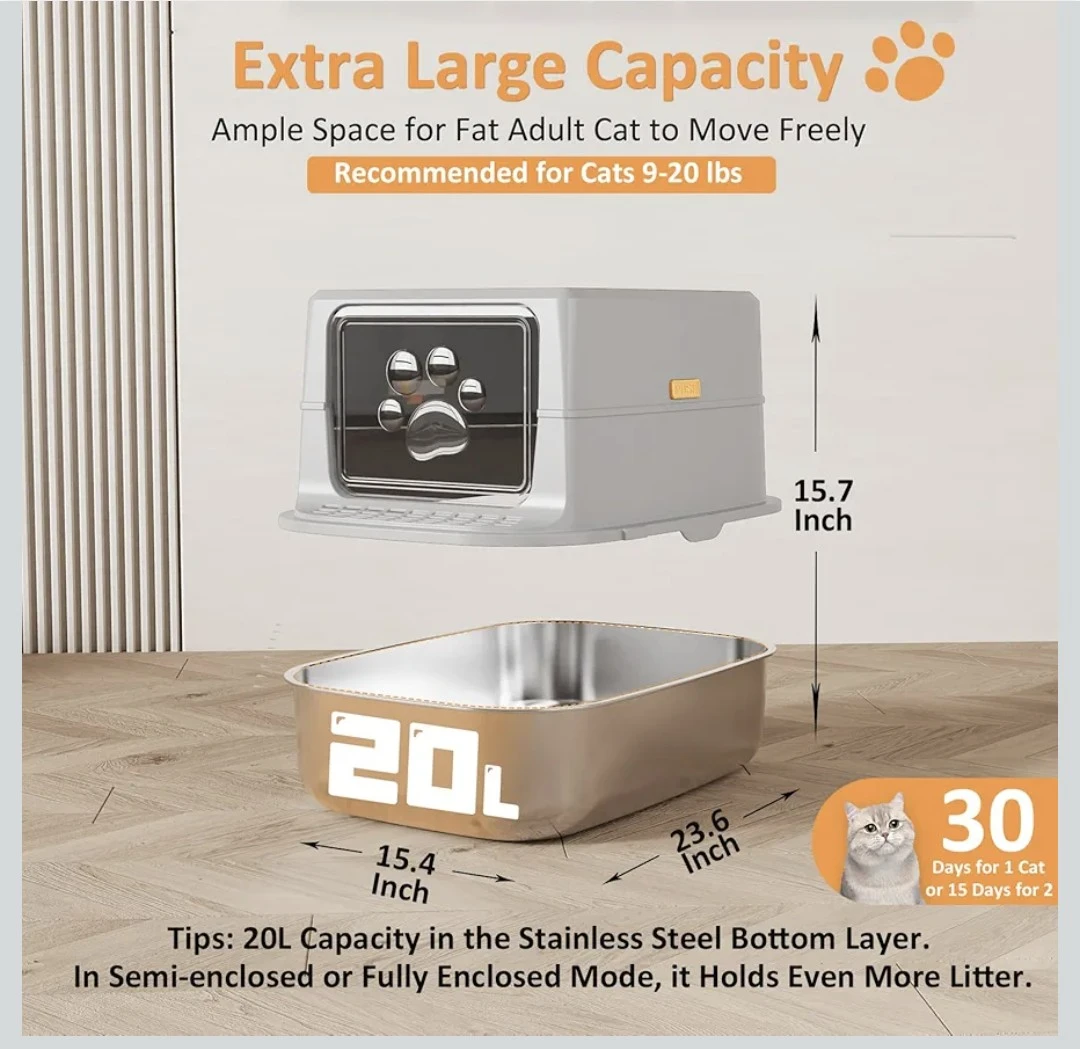 Extra Large Cat Litter Box - Stainless Steel Tray (20L) - photo 4