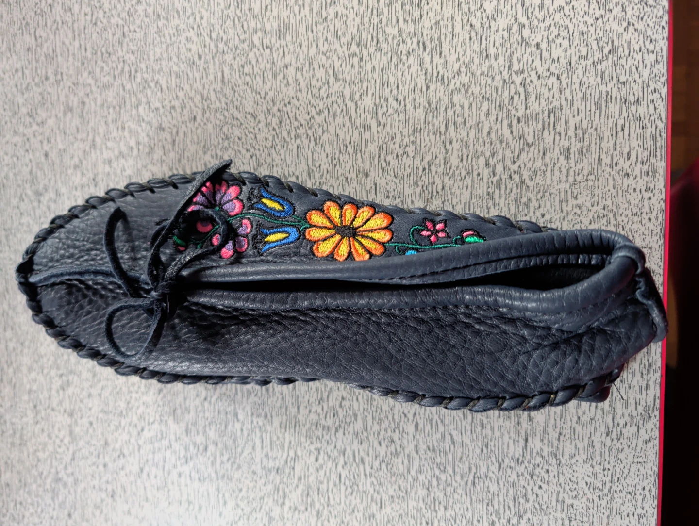 Dark Blue Embroidered Moccasins - Ladies Size 7